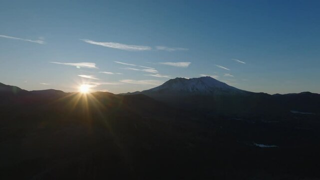 Sunrise at Mt St Helens in the Beautiful Pine Forest Cascade Mountains in Washington USA