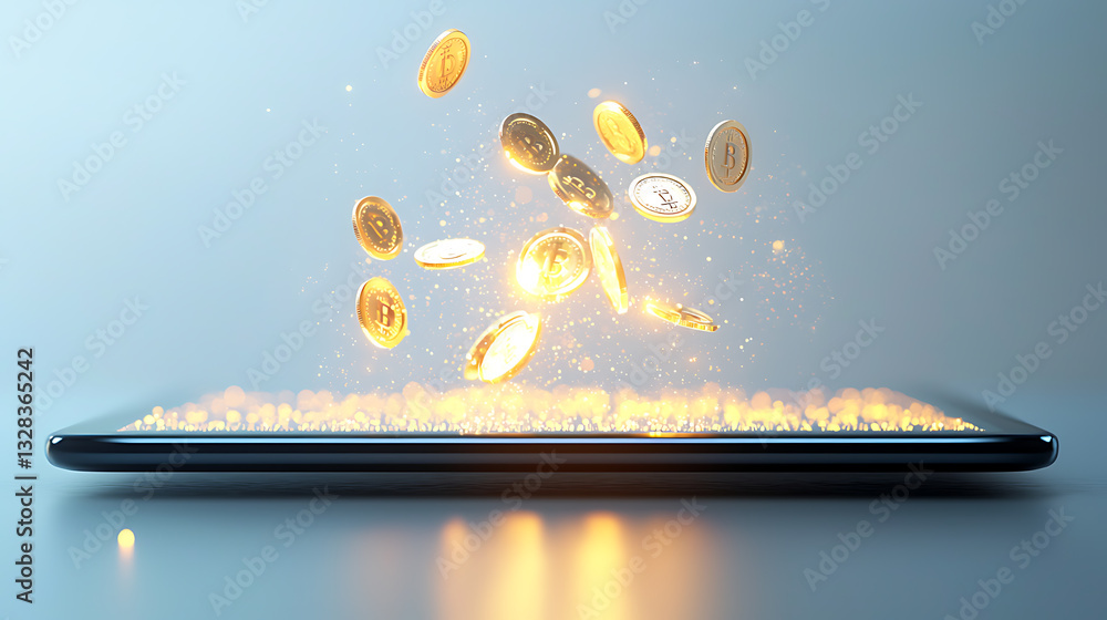 Poster dynamic wealth creation digital space cryptocurrency virtual environment eye-level view financial gr