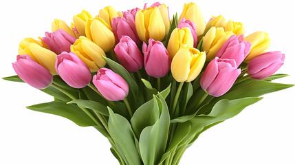 Naklejka premium Colorful Tulips Bouquet with Yellow and Pink Flowers in Bloom