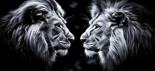 Magnificent African Lion Pair Showing Affection in Natural Habitat, Wildlife Photography with Open Space for Text