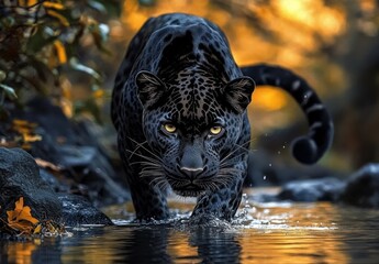 Predatory Panther in Digital Art: Front View with Dark Background – Part of the Predator Series