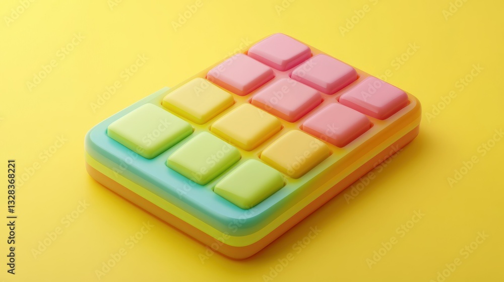 Poster a colorful rectangular toy featuring square shaped buttons on top