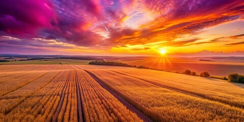 Serene Sunset over Golden Wheat Field - Drone Photography