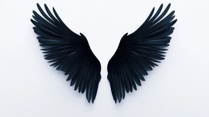 Naklejka premium Black wings spread, white background, freedom concept, design element