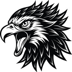 Obraz premium Roaring Eagle Face Silhouette Vector Illustration - Minimal Monochrome Logo Icon