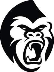 Fierce Roaring Gorilla Face Silhouette Logo Vector – Minimalist Monochrome Ape Icon, Powerful and Bold Animal Emblem for Branding, Design, and Graphic Art