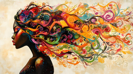 Naklejka premium Colorful Abstract Art of a Woman with Vibrant Flowing Hair