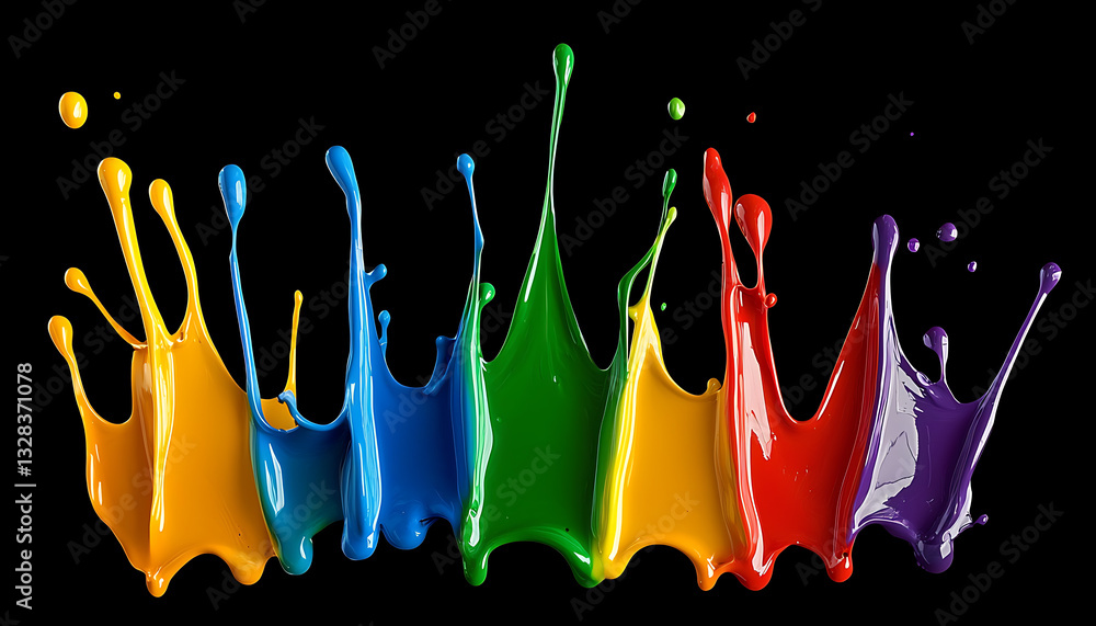 Poster vibrant paint splashes display studio setting visual art dark background close-up creativity unleash