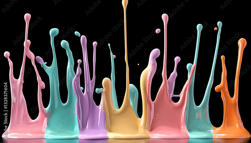 Poster dynamic paint splashing display studio photography black background close-up colorful art concept