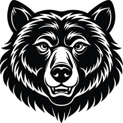 Obraz premium Minimal Bear Face Silhouette Vector Illustration, Monochrome Wild Animal Icon, Modern and Elegant Bear Head
