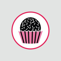 Brigadeiro Icon - Black Sprinkles, Pink Cup, Red Circle Outline