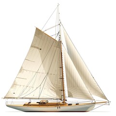 Obraz premium Sailing Away: A classic sailboat cuts through the water under a bright sky, its sails billowing with wind, promising adventure and tranquility.