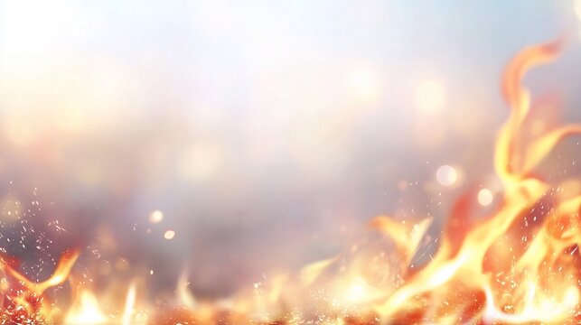 Fiery blaze with blurred bokeh and bright, hazy background effect