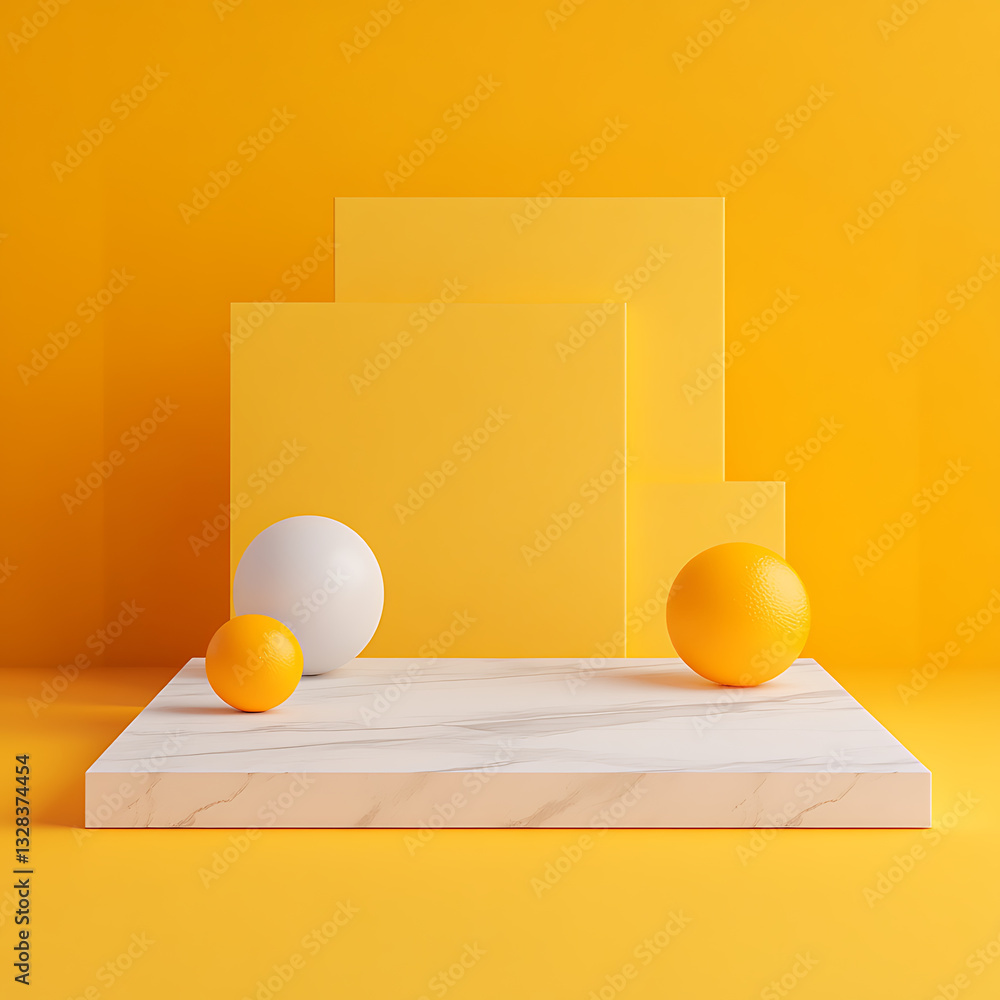 Poster dynamic geometric shapes on yellow background modern design studio 3d render bright environment top 