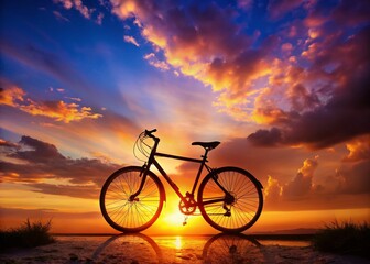 Obraz premium Silhouette Bicycle Sunset: Peaceful Cycling Scene at Golden Hour