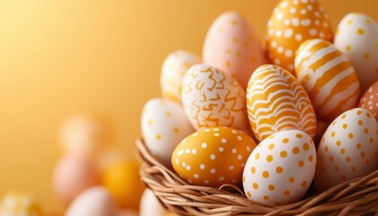 Obraz premium Decorated eggs in a nest, warm lighting. Festive spring scene