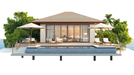 luxury beach resort villa bungalow isolated on white background