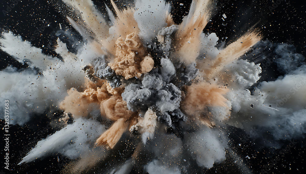 Poster Dramatic explosion event laboratory setting high-quality visual content dark background aerial view science concept