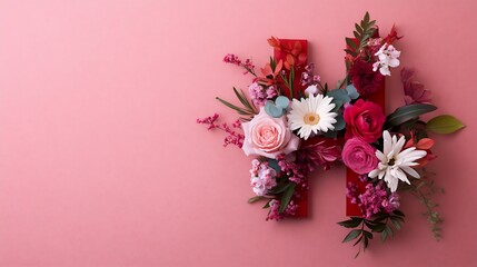 Floral letter H on pink background