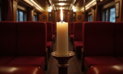 Warm candlelight in a train carriage