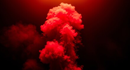 Fototapeta premium Crimson Smoke Explodes Dark Background. AI Generated