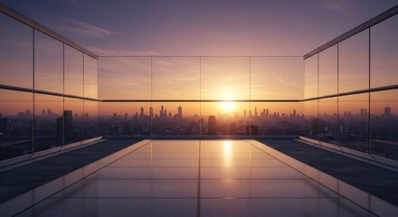 Golden Sunset Cityscape Rooftop View. AI Generated