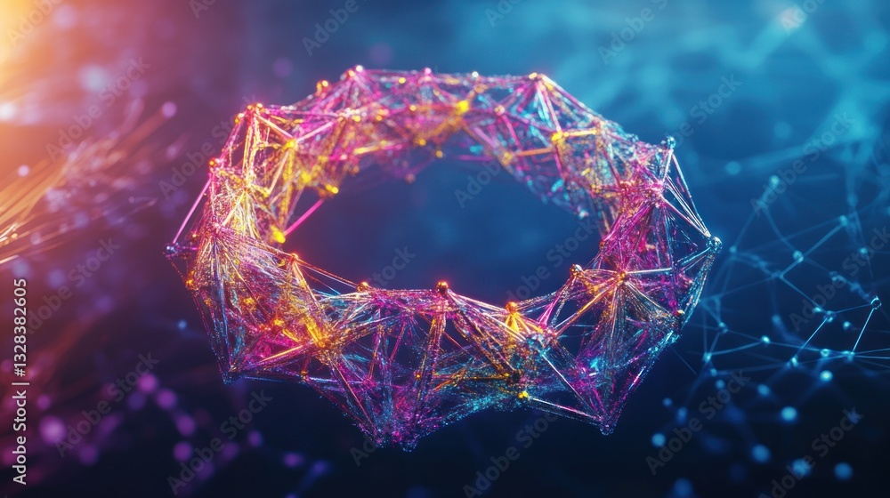 Poster an abstract colorful geometric circular structure with connecting lines