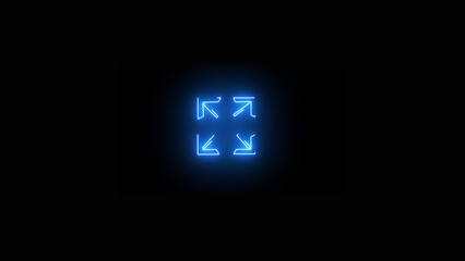 Glowiing neon directional arrow .Arrows of four directions, linear icon. Blue neon style on black background. Light icon