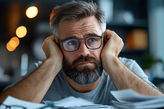 Frazzled help desk worker trying to defuse an irate client s complaint in a disorganized office environment