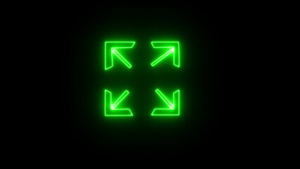 Glowiing neon directional arrow .Arrows of four directions, linear icon. Green neon style on black background. Light icon