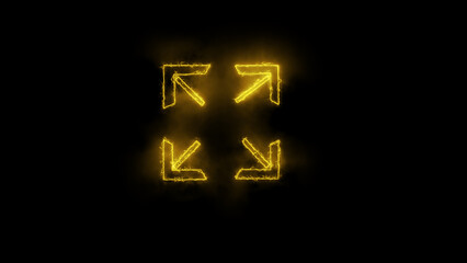 Arrows of four directions, linear icon. Neon directional arrow . Light Glowiing icon. neon style on black background.