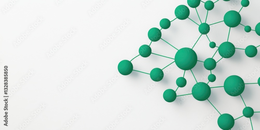 Poster A network of interconnected green nodes on a white background, symbolizing concepts like connectivity and relationships in a modern design.