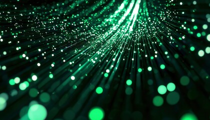 Fototapeta premium Abstract green light streaks and particles converge, creating a dynamic, energetic visual