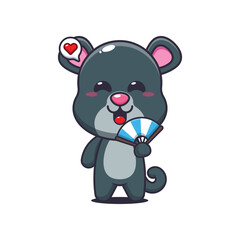 Panther cartoon vector illustration with hand fan