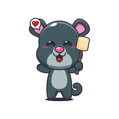 Panther cartoon vector illustration eating marshmallow