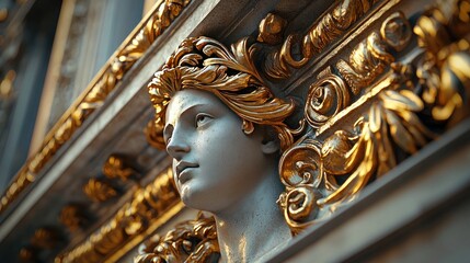 Obraz premium Gilded Muse Head, Architectural Detail, Building Facade