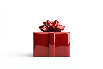 Fototapeta premium Shiny red gift box with a large bow on top, isolated on white background