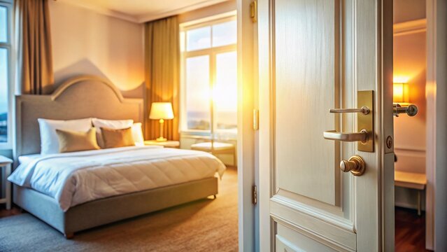 Slightly Open White Hotel Room Door - Candid Travel Photography