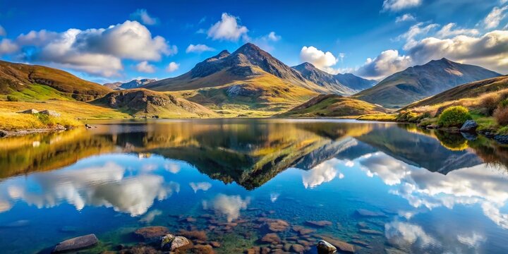 Snowdonia Summit Panorama: Majestic Yr Wyddfa Peak & Serene Lake