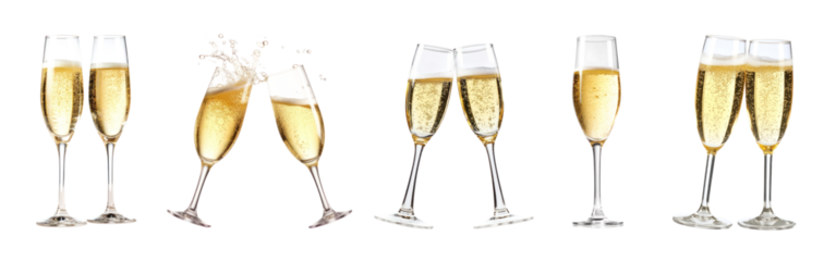 PNG Celebratory champagne glasses clinking, element set on transparent background