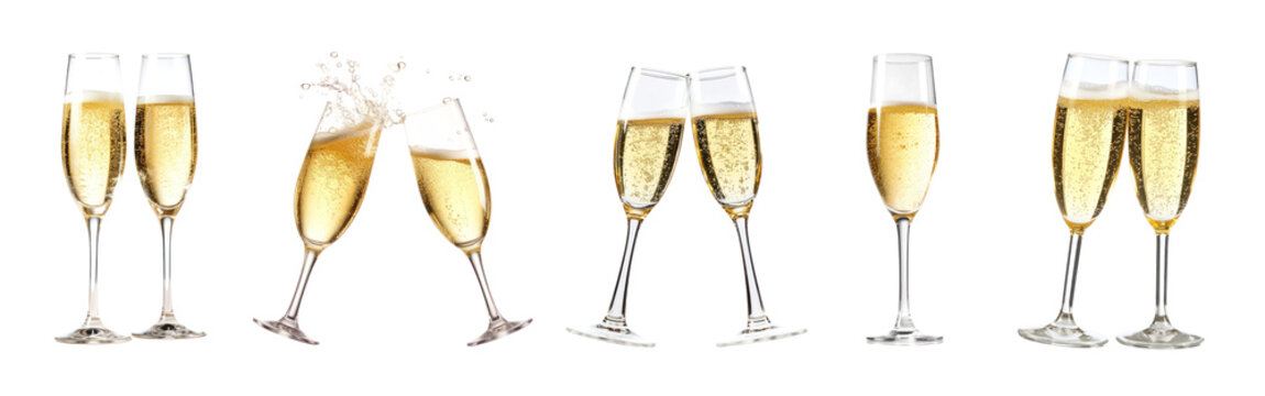 PNG Celebratory champagne glasses clinking, element set on transparent background - Powered by Adobe