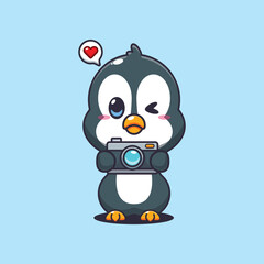 Penguin cartoon vector illustration with camera