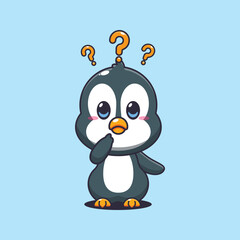 Penguin cartoon vector illustration is confused