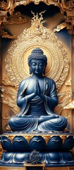 Obraz premium Meditating Buddha Statue with Intricate Gold Details and Peaceful Expression