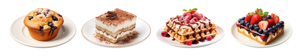 PNG Delicious desserts on plates, element set on transparent background