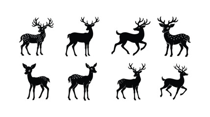 Fototapeta premium Deer silhouette illustration bundle set on white BG . Best silhouette illustration for logo , t shirt , and print design.