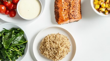 Organically prepared meals on a minimalist dining table modern kitchen food photography bright environment top-down view