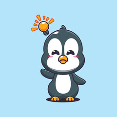 Penguin cartoon vector illustration get an idea