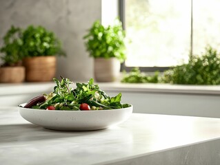 Fresh ingredients on a modern kitchen counter home kitchen food photography bright natural light close-up view healthy lifestyle