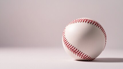 Isolated baseball with red stitching sits, white background